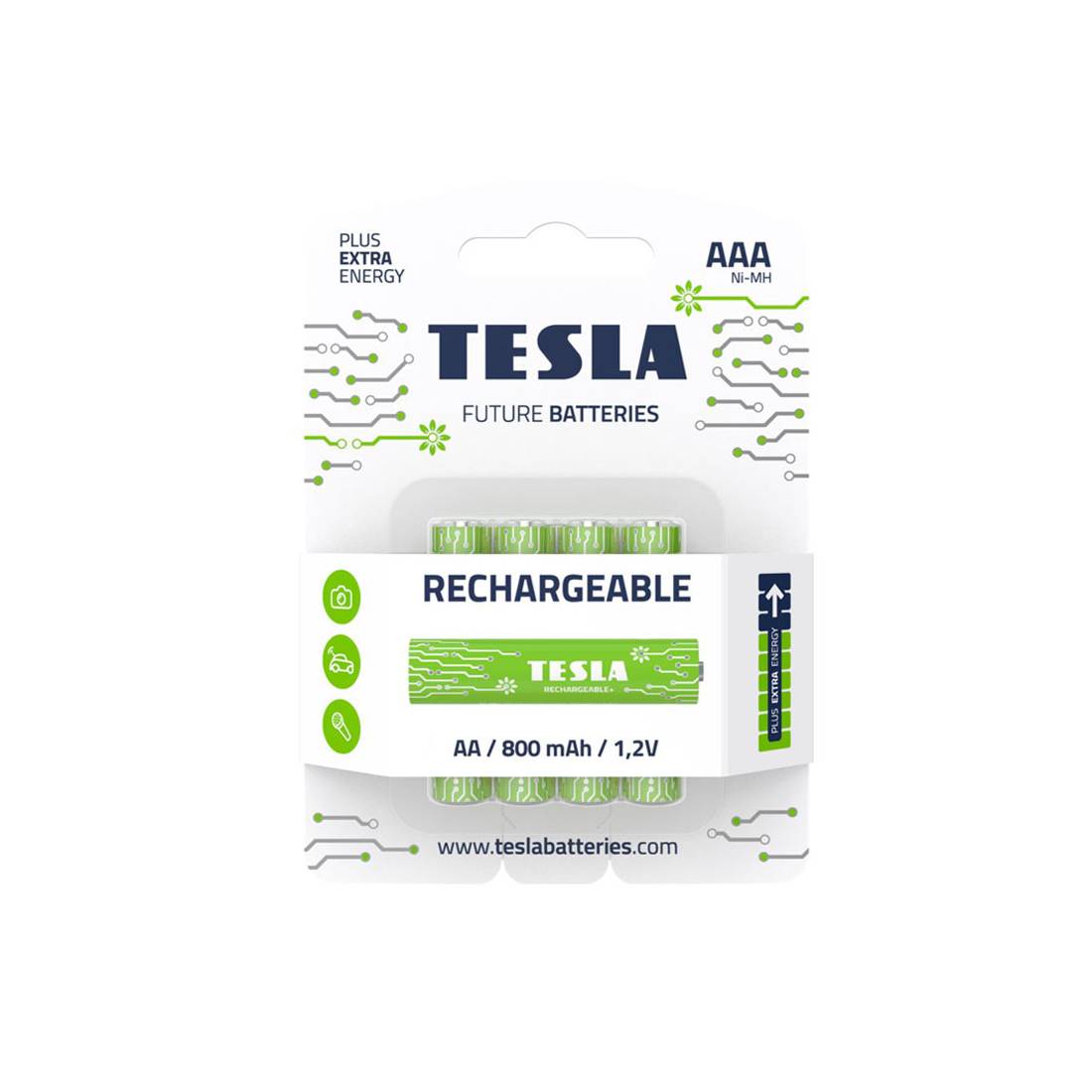 Tesla Battery AAA Green+ NI MH 800mAh 1.2v Rechargeable - 4 Pieces Set - بطارية - Store 974 | ستور ٩٧٤