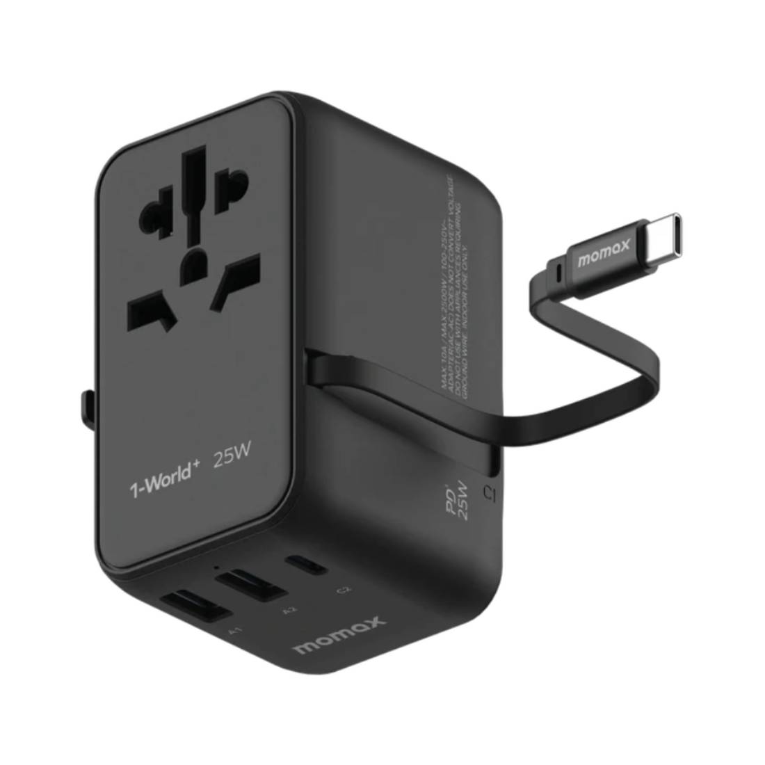 Momax 1-World 25W 3-Port USB-C Cable AC ACPTER AC-Black-mحol Momax 1-World 25W 3-Port USB-C Cable AC ACPTER AC-Black-mحol