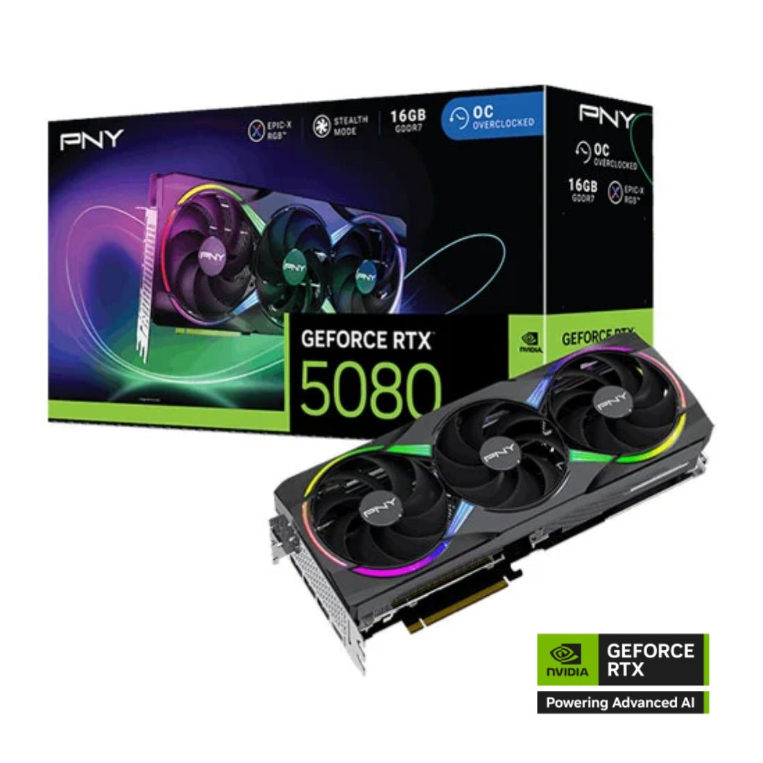 PNY GeForce RTX™ 5080 16GB ARGB Overclocked Triple Fan- كرت شاشة PNY GeForce RTX™ 5080 16GB ARGB Overclocked Triple Fan- كرت شاشة