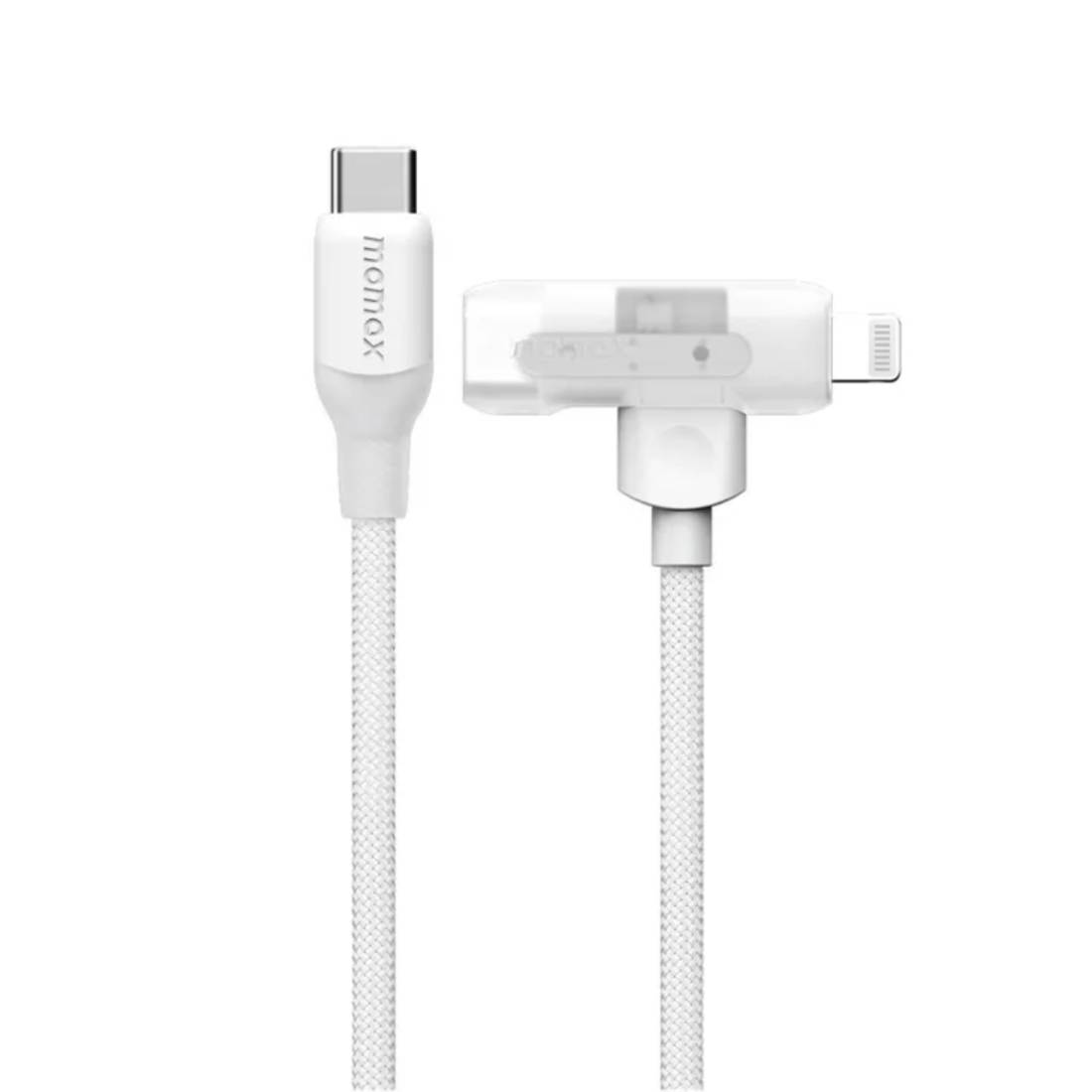 Momax 1-link Flow Duo 2in1 Usb-C To Usb-C + Lightning Cable 1.5m - White - كابل شحن Momax 1-link Flow Duo 2in1 Usb-C To Usb-C + Lightning Cable 1.5m - White - كابل شحن