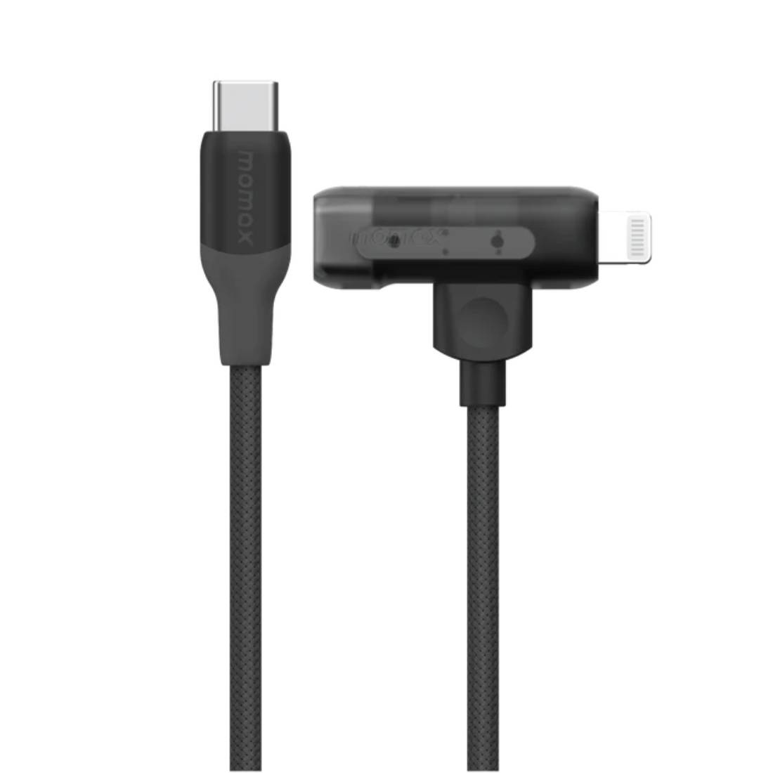 Momax 1-link Flow Duo 2in1 Usb-C To Usb-C + Lightning Cable 1.5m - Black - كابل شحن Momax 1-link Flow Duo 2in1 Usb-C To Usb-C + Lightning Cable 1.5m - Black - كابل شحن