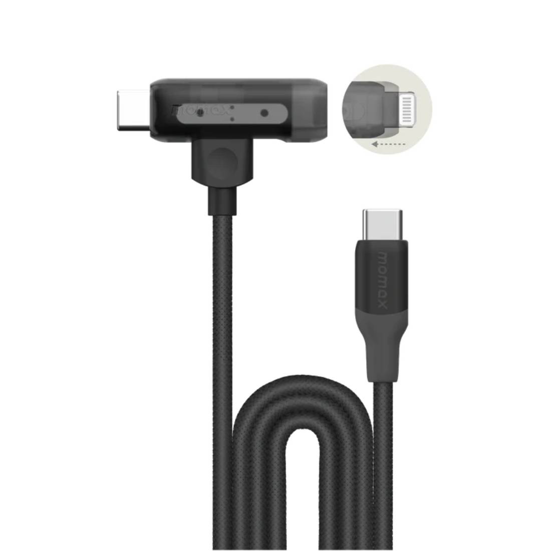 Momax 1-link Flow Duo 2in1 Usb-C To Usb-C + Lightning Cable 1.5m - Black - كابل شحن Momax 1-link Flow Duo 2in1 Usb-C To Usb-C + Lightning Cable 1.5m - Black - كابل شحن