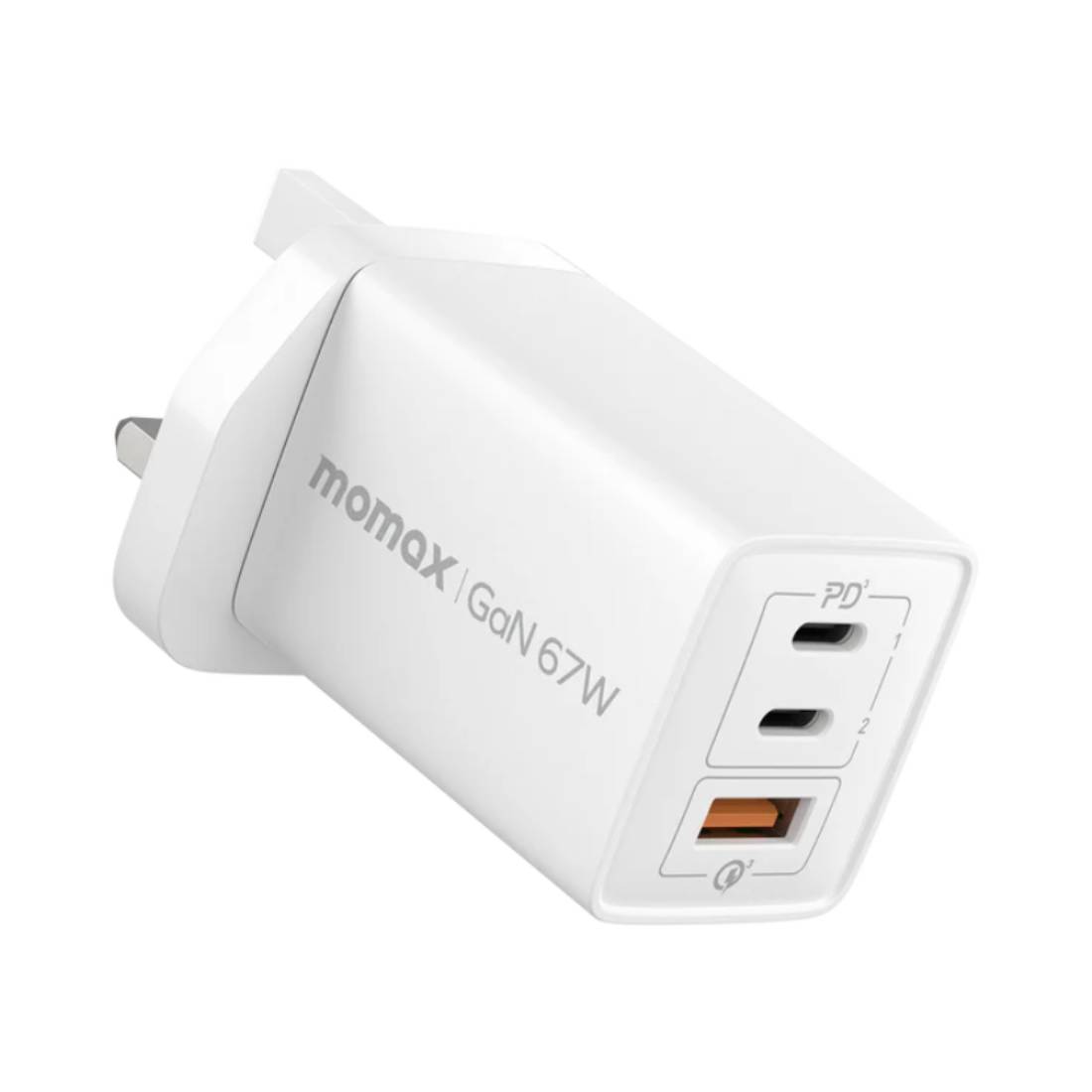 Momax OnePlug 67W 3-Port GaN Charger - White - شاحن Momax OnePlug 67W 3-Port GaN Charger - White - شاحن