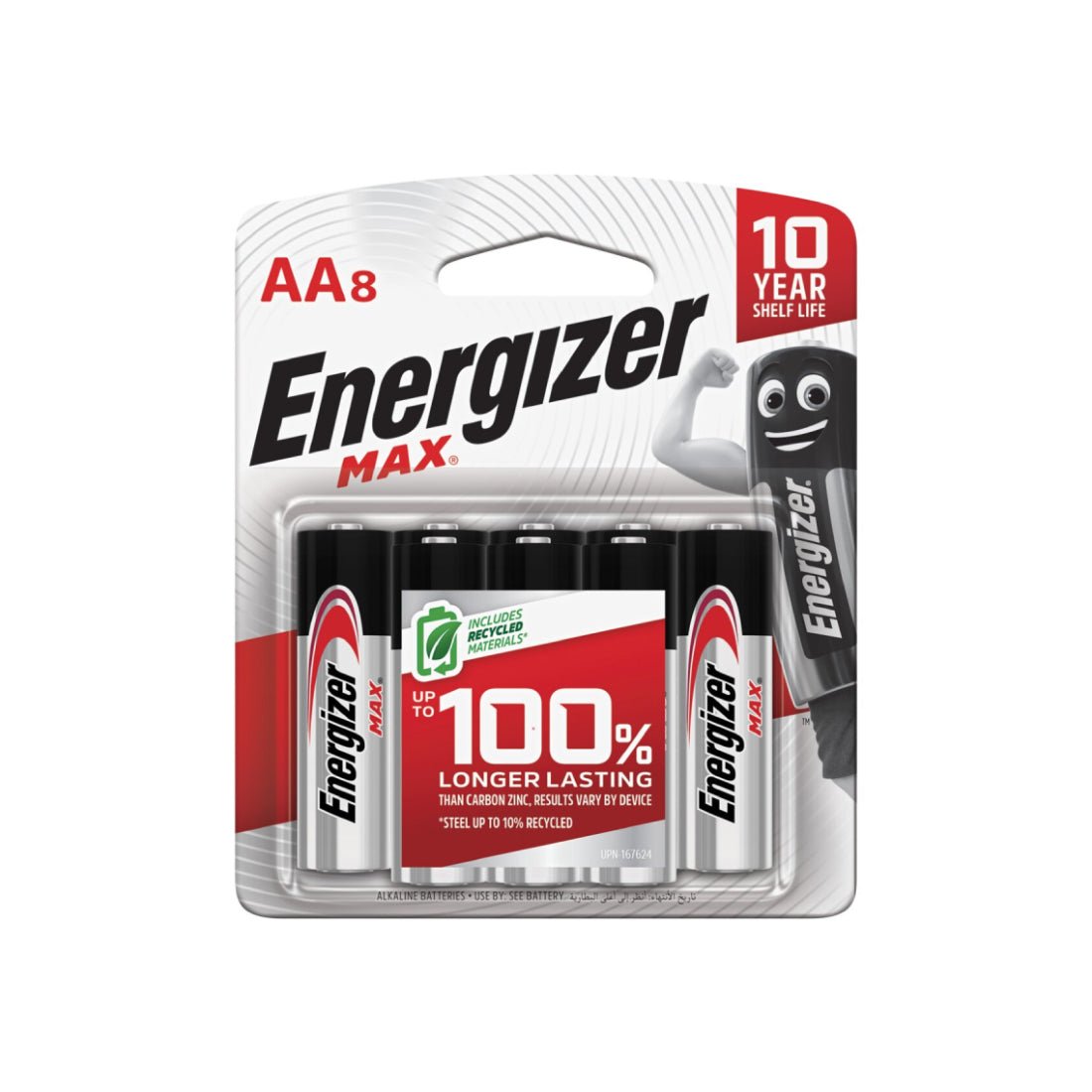 Energizer Max 1.5V AA Red Alkaline Battery - Pack of 8 - بطارية Energizer Max 1.5V AA Red Alkaline Battery - Pack of 8 - بطارية