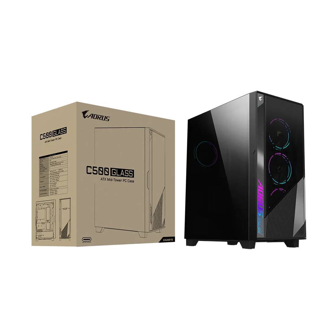 Gigabyte Aorus AC500G ATX Mid Tower Case - Black - صندوق Gigabyte Aorus AC500G ATX Mid Tower Case - Black - صندوق