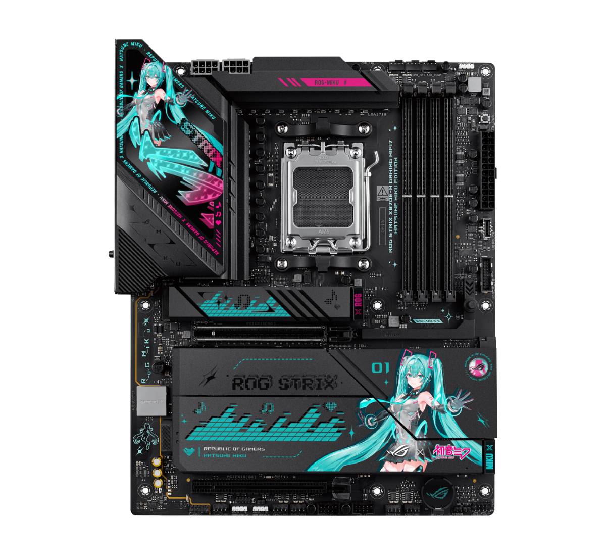 Asus ROG Strix X870E-H WIFI7 Hatsune Gaming Motherboard - Miku Edition - لوحة الأم Asus ROG Strix X870E-H WIFI7 Hatsune Gaming Motherboard - Miku Edition - لوحة الأم