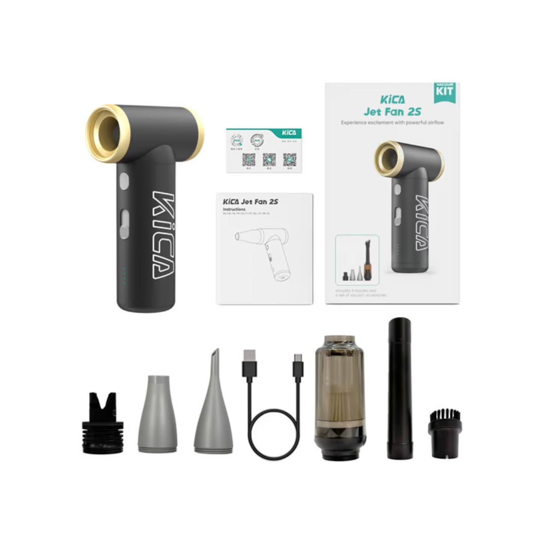 KiCA Jet Fan 2S Vacuum Kit, Black - منفضة هواء
