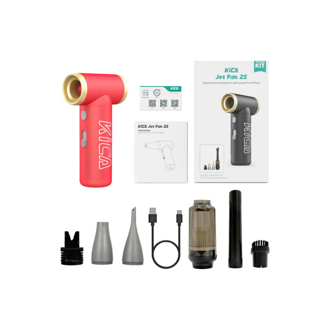KiCA Jet Fan 2S Vacuum Kit, Red - منفضة هواء KiCA Jet Fan 2S Vacuum Kit, Red - منفضة هواء