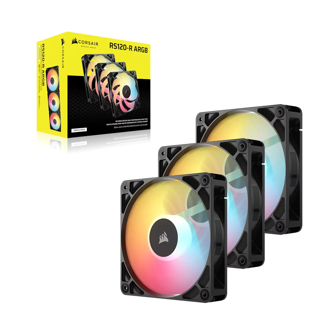 Corsair RS120-R ARGB 120mm PWM Reverse Fan Triple Pack - Black- مروحة تبريد Corsair RS120-R ARGB 120mm PWM Reverse Fan Triple Pack - Black- مروحة تبريد