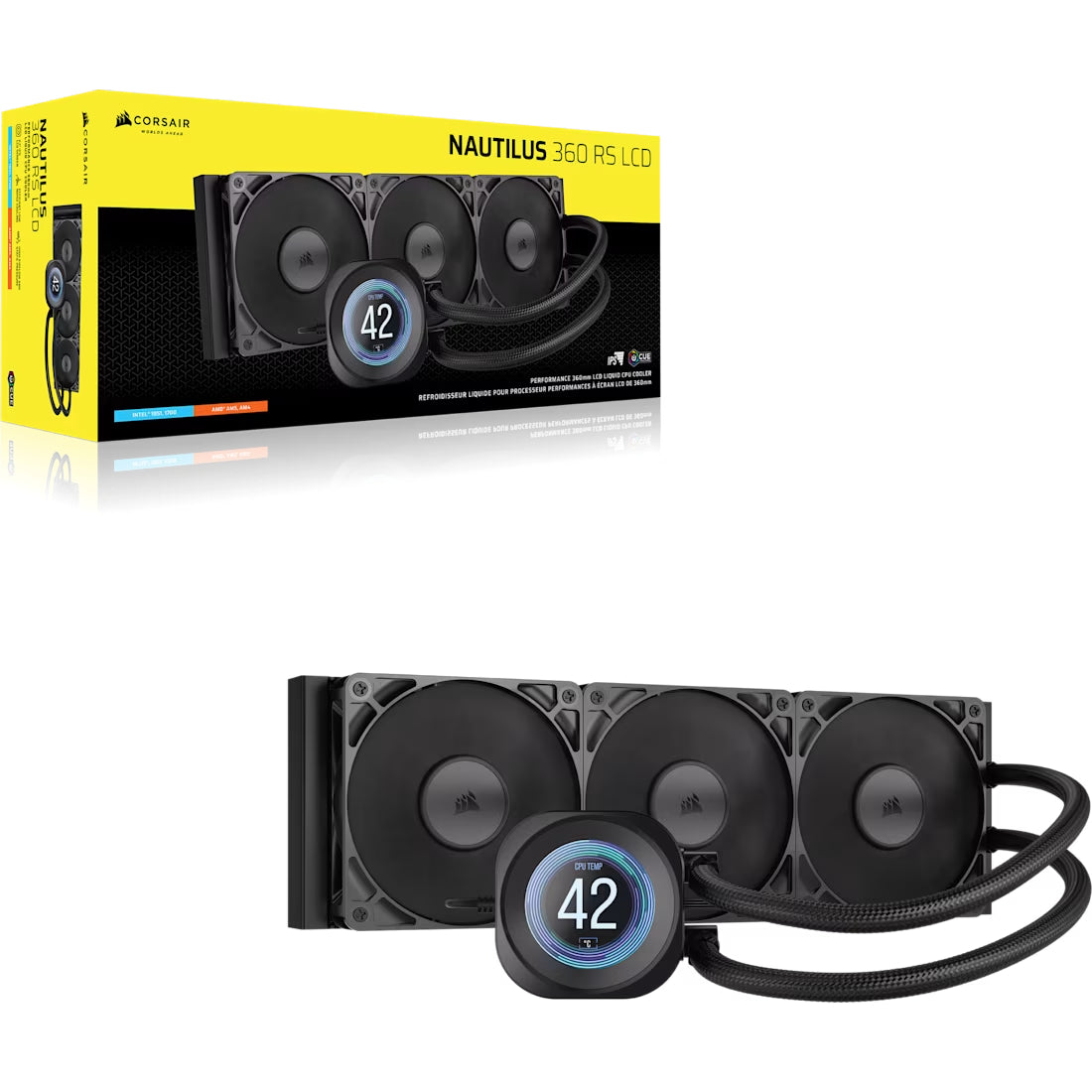 Corsair NAUTILUS 360 RS LCD 360mm Liquid CPU Cooler - Black - مبرد