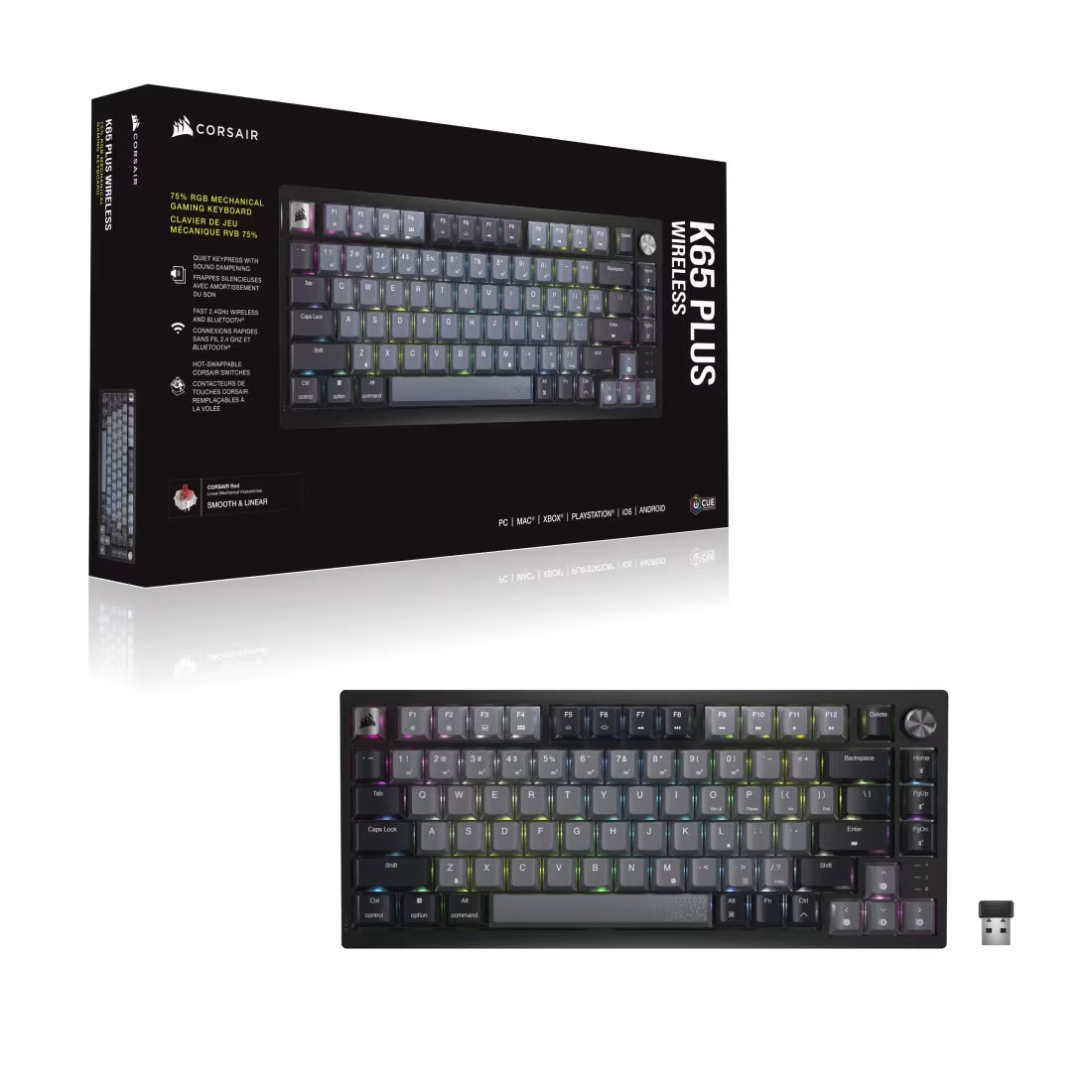 Corsair K65 Plus Wireless 75% RGB Mechanical Gaming Keyboard - Black/Gray - لوحة مفاتيح