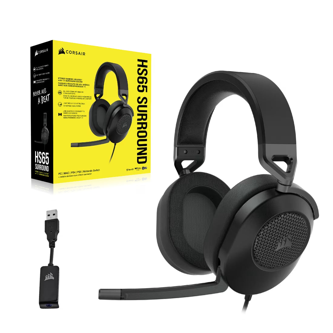 Corsair HS65 Surround Carbon Wired Gaming Headset - Black - سماعة Corsair HS65 Surround Carbon Wired Gaming Headset - Black - سماعة
