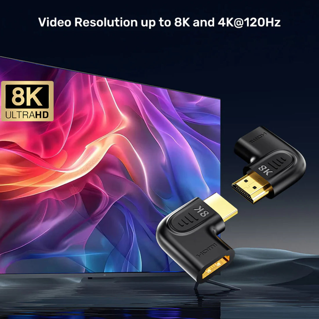 Unitek 90° & 270° Right Angle HDMI Adapters 8K 60Hz & 4K 120Hz, Black - محول Unitek 90° & 270° Right Angle HDMI Adapters 8K 60Hz & 4K 120Hz, Black - محول