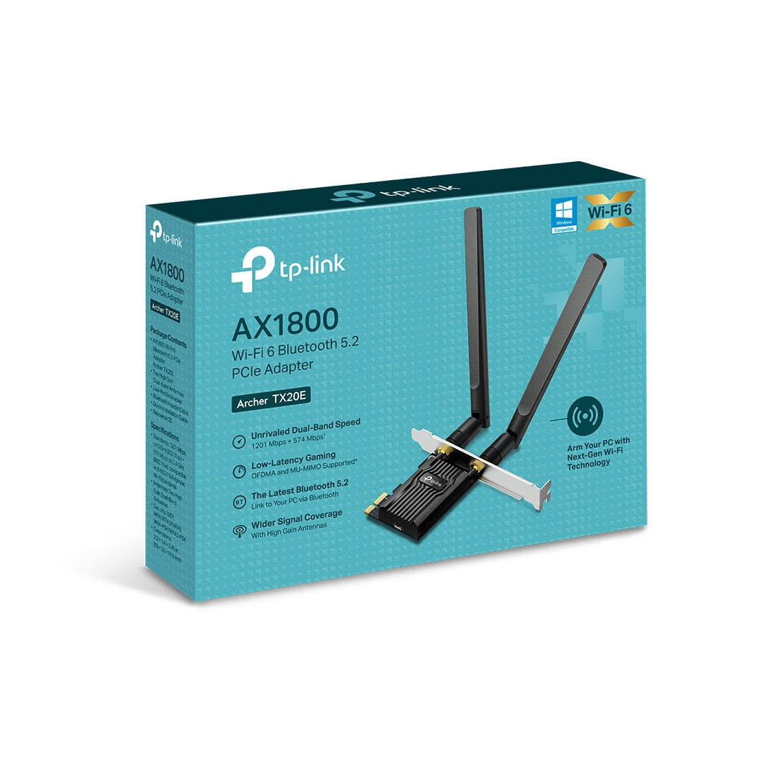 TP-Link WiFi 6 PCIe WiFi Card for Desktop PC AX1800 (Archer TX20E), Bluetooth 5.2- محول TP-Link WiFi 6 PCIe WiFi Card for Desktop PC AX1800 (Archer TX20E), Bluetooth 5.2- محول