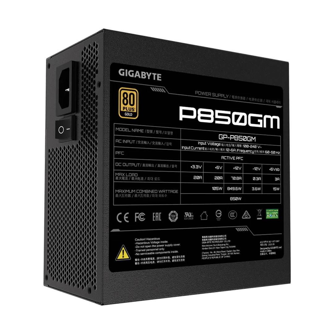 Gigabyte GP-P850GM 850W 80+ Gold Fully Modular Power Supply-Black- مزود الطاقة Gigabyte GP-P850GM 850W 80+ Gold Fully Modular Power Supply-Black- مزود الطاقة