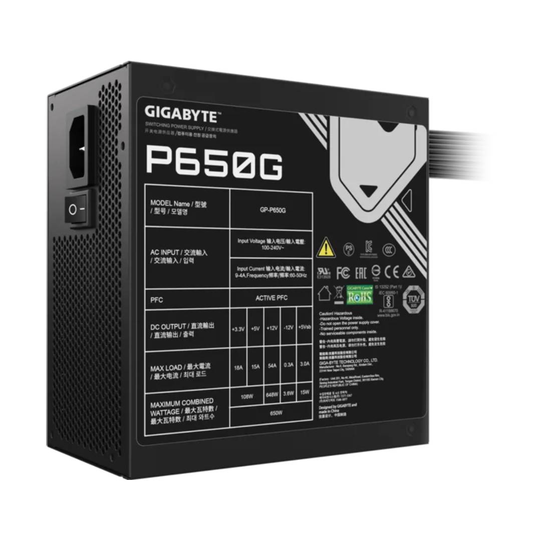 Gigabyte GP-P650G 650W 80+ Gold Power Supply-Black- مزود الطاقة Gigabyte GP-P650G 650W 80+ Gold Power Supply-Black- مزود الطاقة