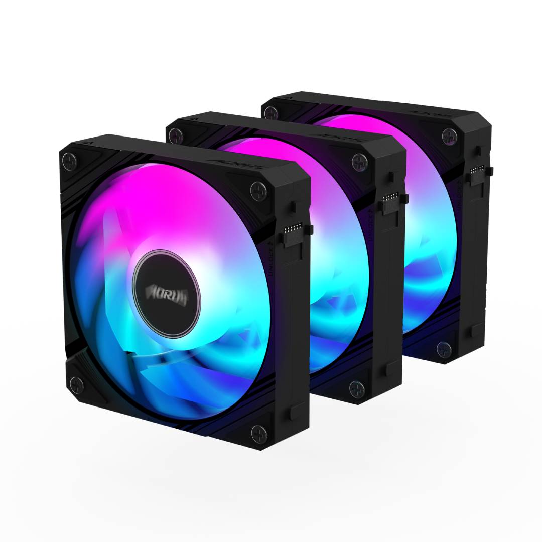 Gigabyte Aorus EZ Chain Fan 120 3Pack ARGB Fan -Black- مروحة تبريد Gigabyte Aorus EZ Chain Fan 120 3Pack ARGB Fan -Black- مروحة تبريد