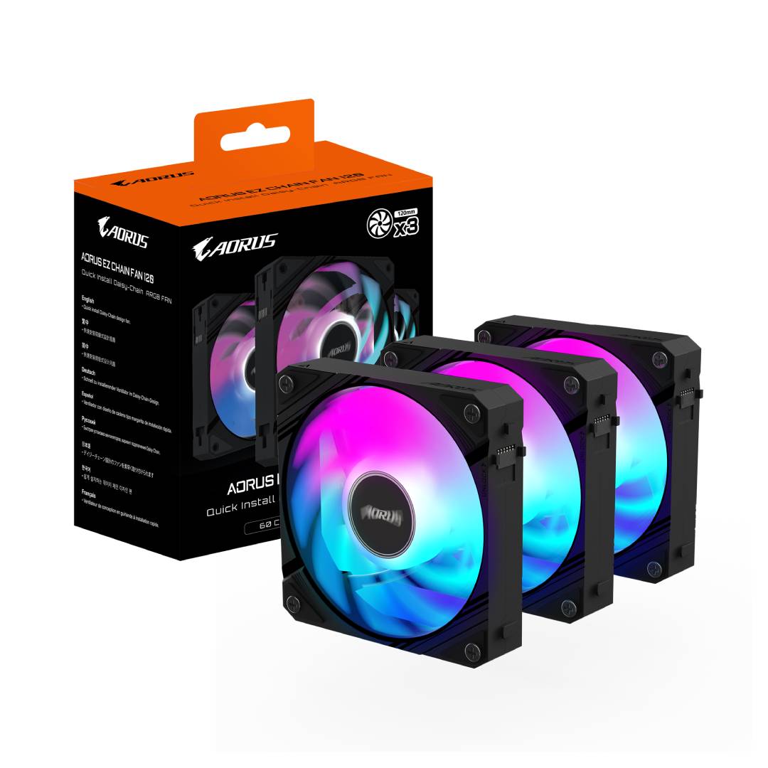 Gigabyte Aorus EZ Chain Fan 120 3Pack ARGB Fan -Black- مروحة تبريد Gigabyte Aorus EZ Chain Fan 120 3Pack ARGB Fan -Black- مروحة تبريد