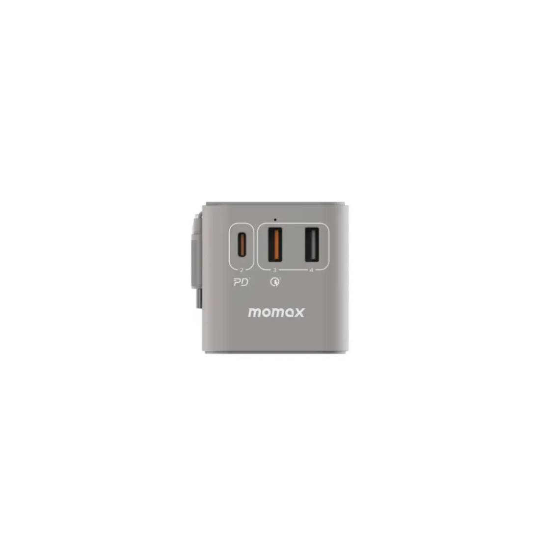 Momax 1 - World 70W GaN 3 Port With Built - In USB - C Cable AC Travel Adaptor - Grey - محول - Store 974 | ستور ٩٧٤