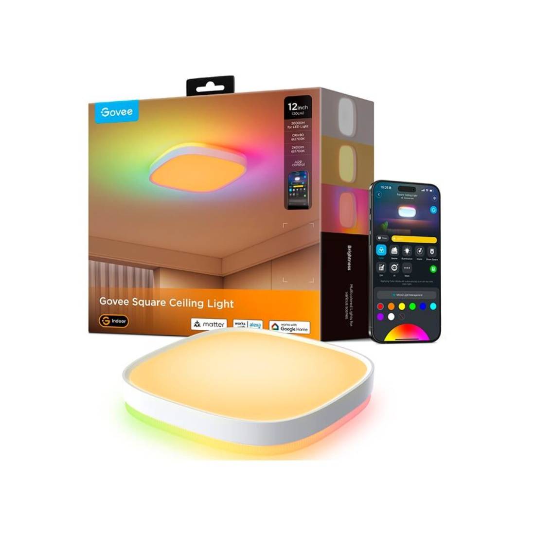 Govee 12inch RGBWW + RGBIC Square Smart Ceiling Light - إضاءة - Store 974 Electronics WLL  | ستور٩٧٤ للالكترونيات ذ.م.م