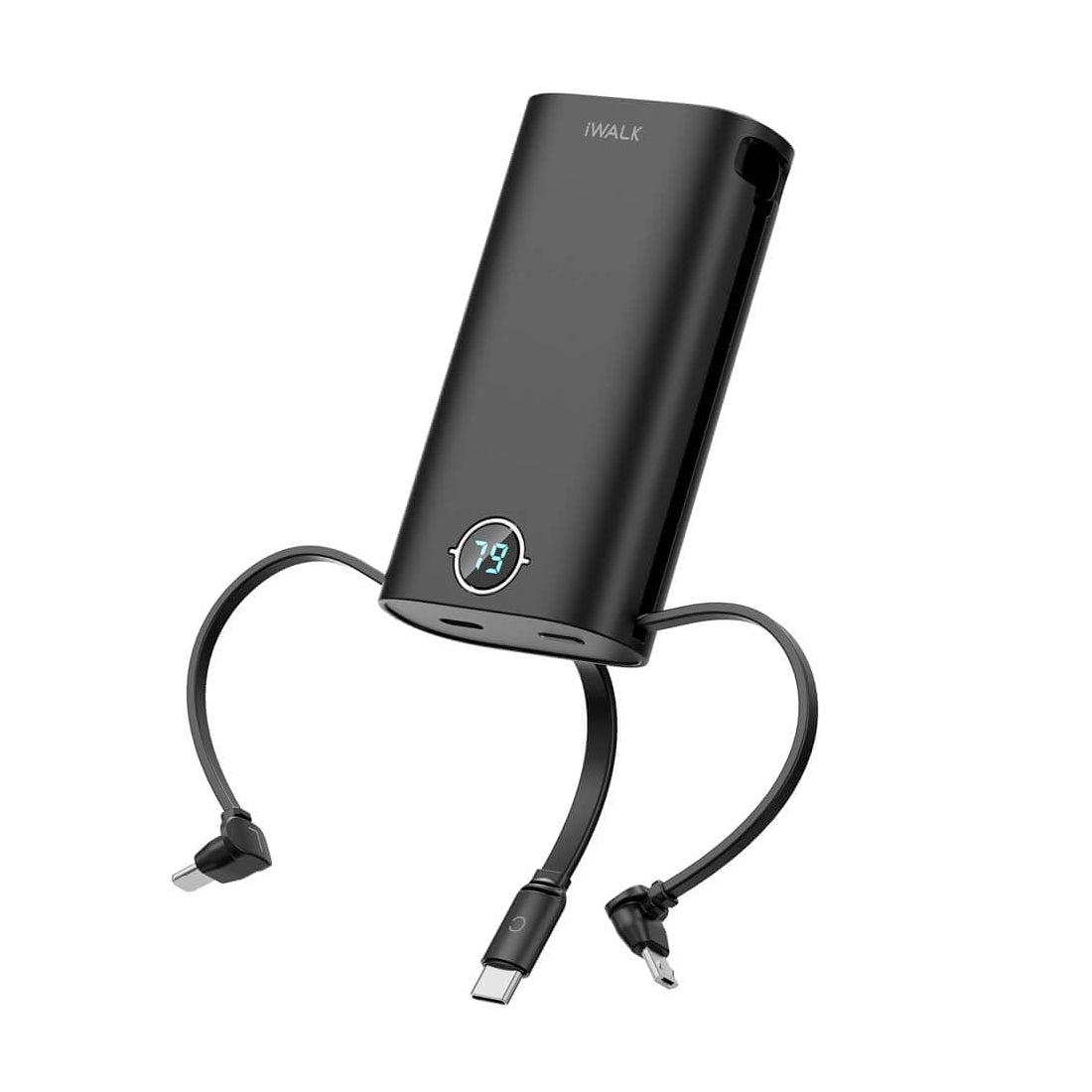 iWalk PowerSquid 9000mAh USB C Power Bank with Built-in 3 Cables and LED Display - Black - مزود طاقة - Store 974 | ستور ٩٧٤