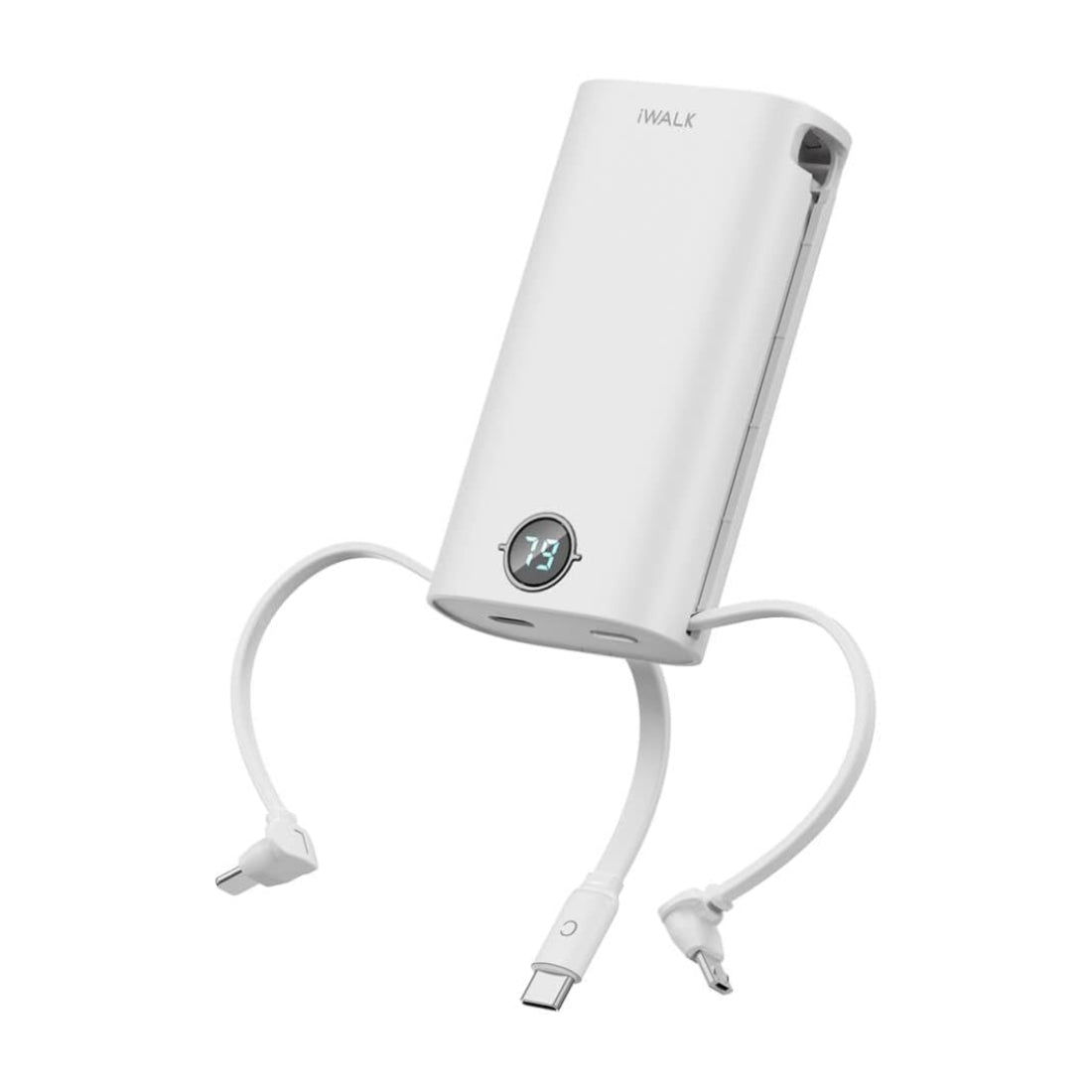iWalk PowerSquid 9000mAh USB C Power Bank with Built-in 3 Cables and LED Display - White - مزود طاقة - Store 974 | ستور ٩٧٤