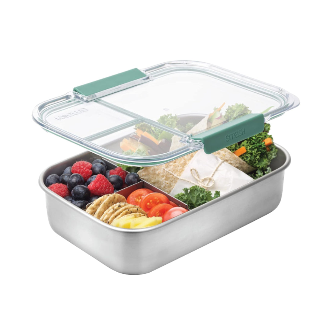 Smash Bento 3 Comp 1300Ml - Green - علبة غداء Smash Bento 3 Comp 1300Ml - Green - علبة غداء