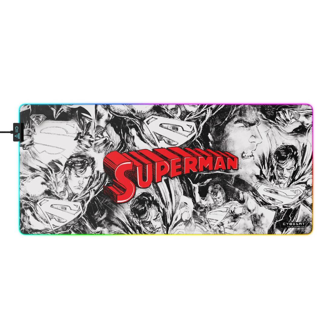 Cybeart Licensed Superman RGB Aurora XXL Gaming MousePad - Superman Edition - حصيرة فأرة - Store 974 | ستور ٩٧٤