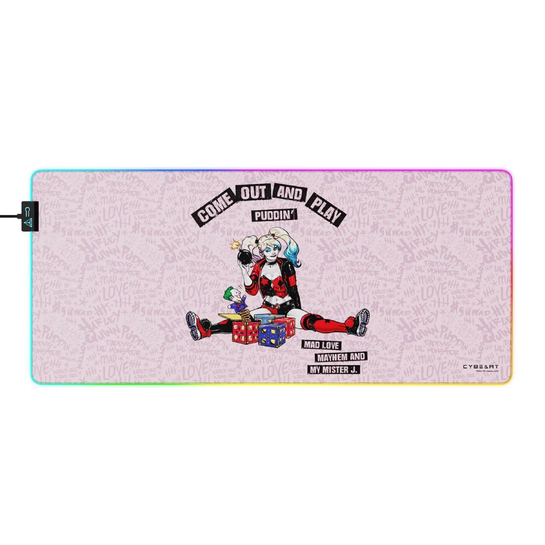 Cybeart Licensed Harley Quinn RGB Aurora XXL Gaming MousePad - Harley Quinn Edition - حصيرة فأرة - Store 974 | ستور ٩٧٤