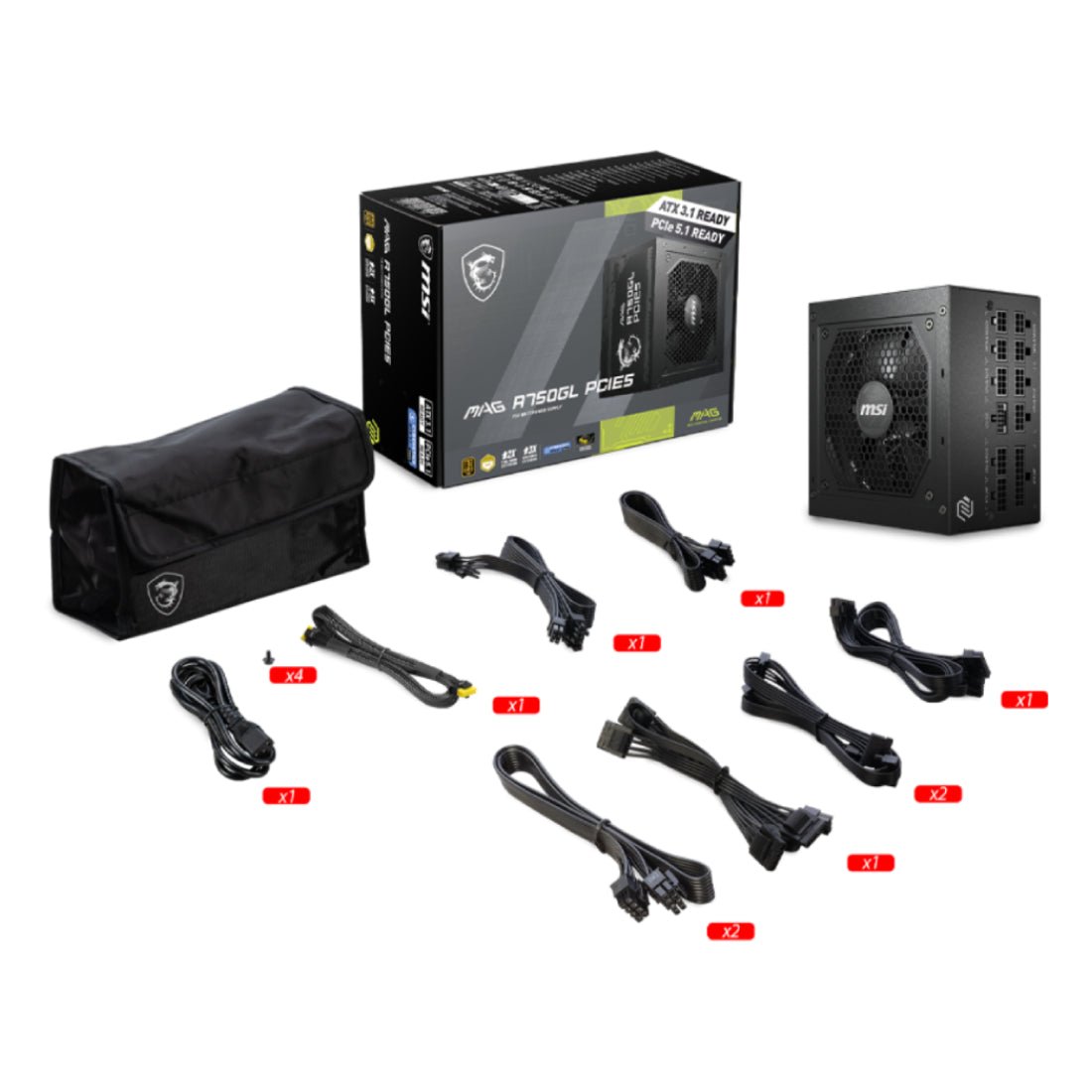 MSI MAG A750GL PCIE5 750W 80Plus Gold ATX Fully Modular Power Supply - Black - مزود طاقة - Store974 Electronics WLL | ستور٩٧٤ للالكترونيات ذ.م.م