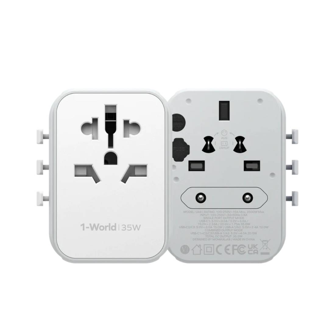 Momax 1World PD35W 5 Ports AC Travel Charger - White - شaحn Momax 1World PD35W 5 Ports AC Travel Charger - White - شaحn