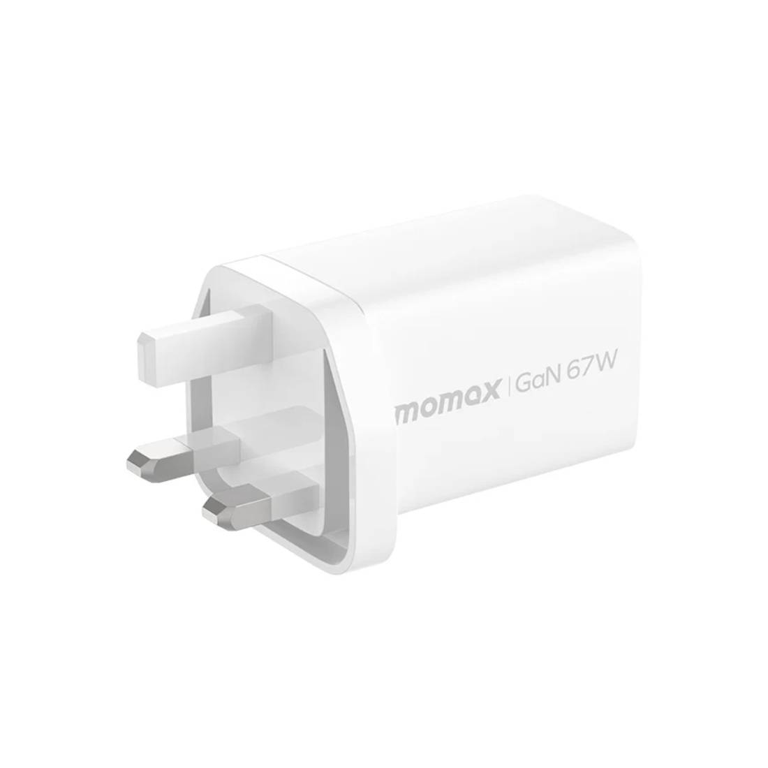 Momax OnePlug 67W 3-Port GaN Charger - White - شاحن Momax OnePlug 67W 3-Port GaN Charger - White - شاحن