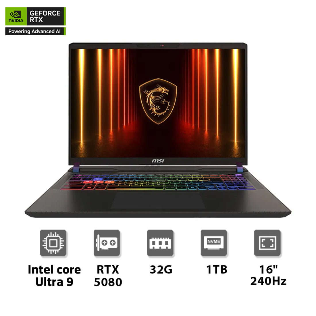 MSI Vector 16 HX, Ultra 9 275HX, 32GB RAM, 1TB, RTX 5080 16GB, 16