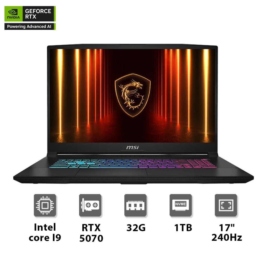 MSI Katana 17 HX, Core i9-14900HX, 32GB RAM, 1TB, RTX 5070 8GB, 17.3