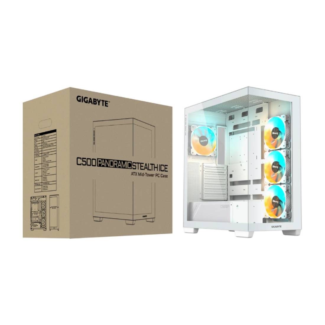 Gigabyte C500 Panoramic Stealth Ice Glass Mid Case - White - صnadoق Gigabyte C500 Panoramic Stealth Ice Glass Mid Case - White - صnadoق