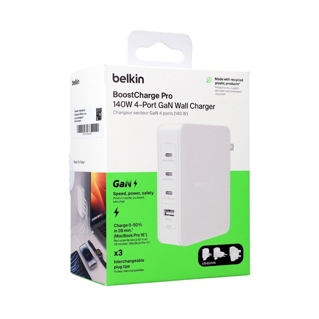 Belkin Boostmarge Pro 140W 4 -Port Gan Charger - شaحn Belkin Boostmarge Pro 140W 4 -Port Gan Charger - شaحn