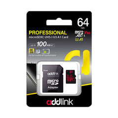 Addlink Professional UHS-1 V30 U3 A1 64GB microSDXC with Adapter - مساحة تخزين