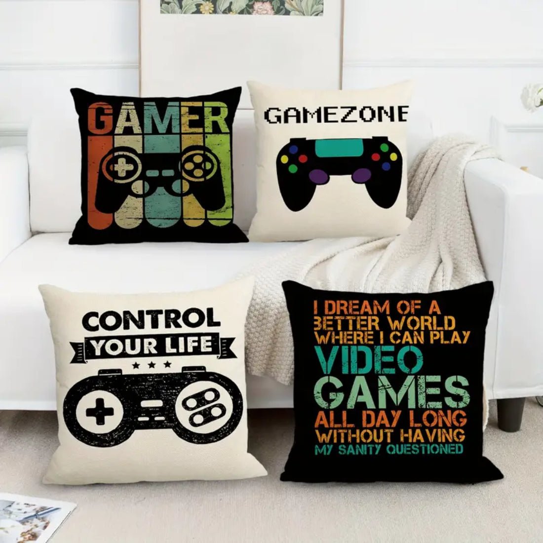 Gamer Game Controller Throw Pillow Covers (45x1x46cm) - 4 Pieces - غلاف وسادة - Store 974 | ستور ٩٧٤