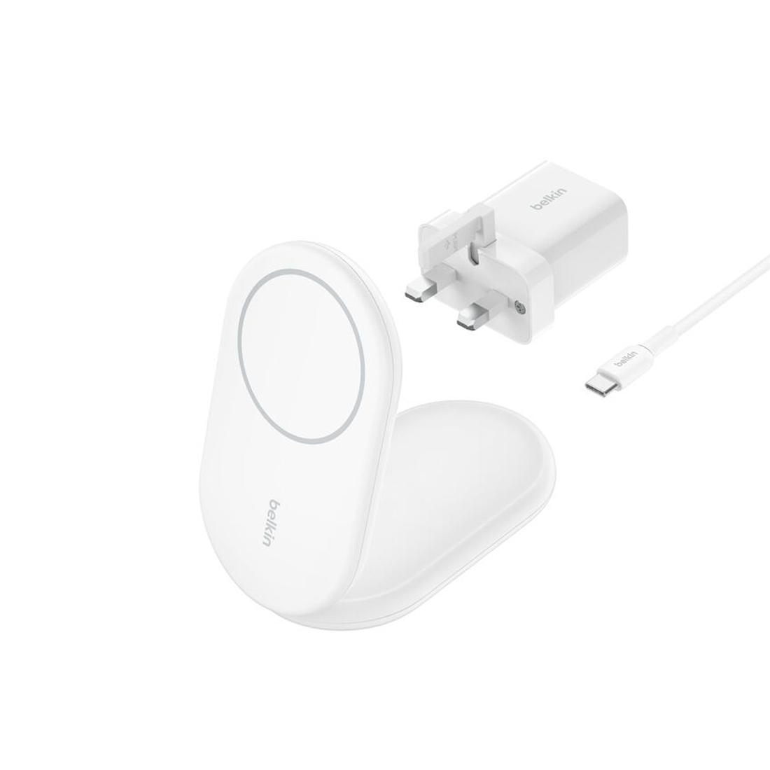 Belkin Magnetic Foldable Wireless Charger w/ Qi2 15W - White - شاحن لاسلكي