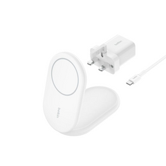 Belkin Magnetic Foldable Wireless Charger w/ Qi2 15W - White - شاحن لاسلكي