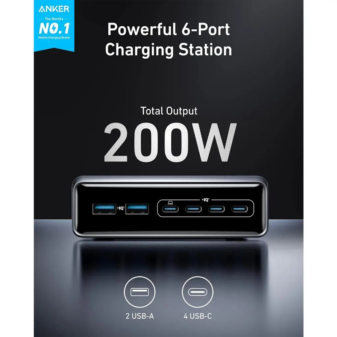 Anker Prime A2683 200W 6 port GaN USB-C Charger - شاحن
