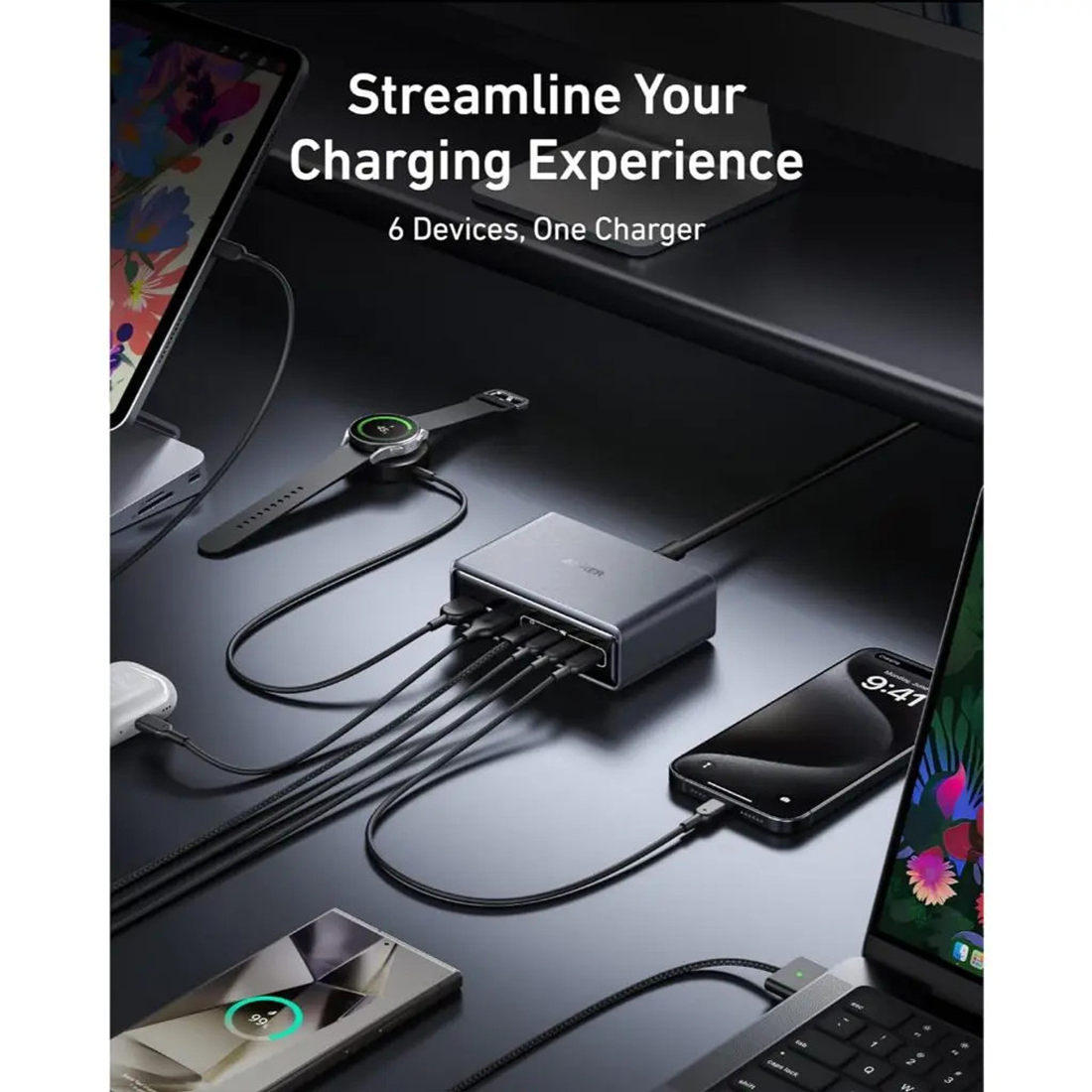 Anker Prime A2683 200W 6 port GaN USB-C Charger - شاحن Anker Prime A2683 200W 6 port GaN USB-C Charger - شاحن