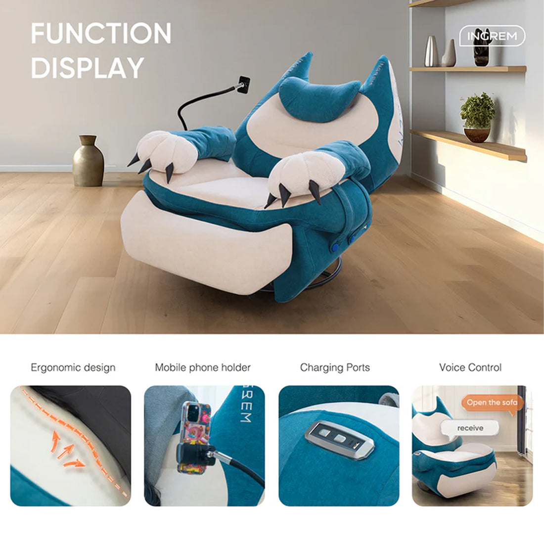 Power Smart Sofa Recliner - Blue -  مقعد ألعاب - Store 974 Electronics WLL  | ستور٩٧٤ للالكترونيات ذ.م.م