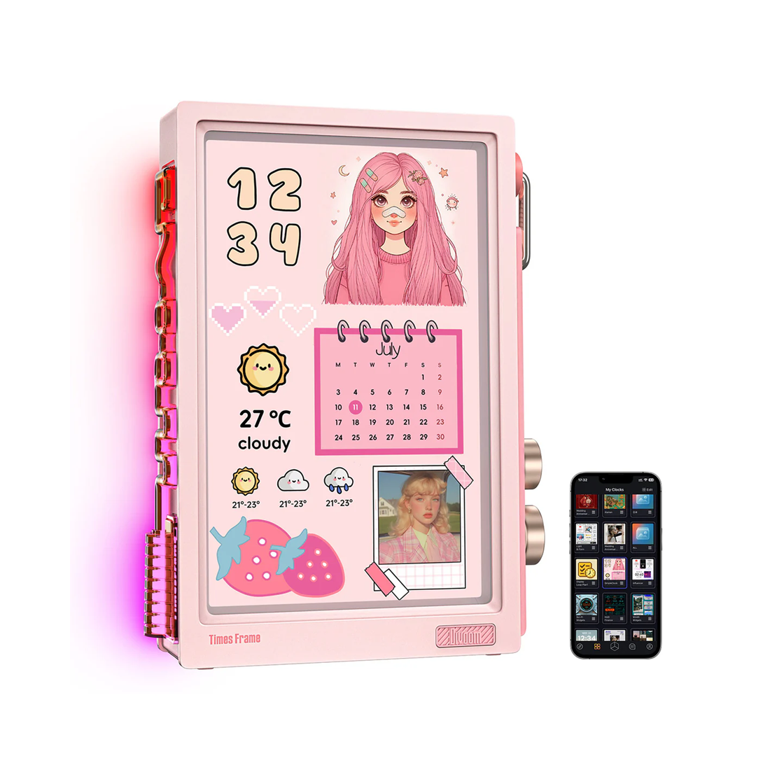 Divoom Times Frame Pink - شاشة رقمية