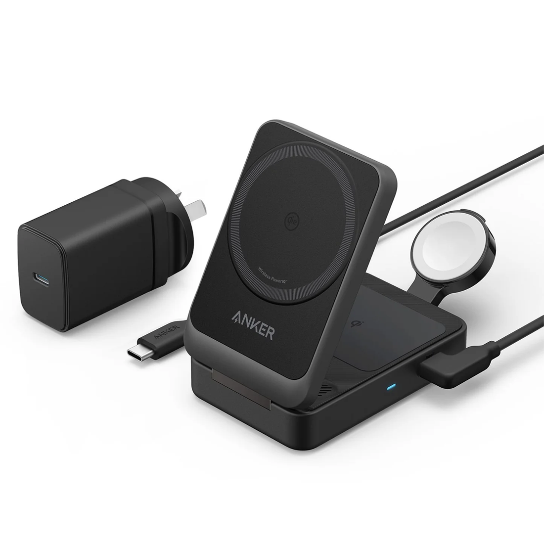 Anker MagGo Wireless Charging Station (3-in-1, Foldable Pad) – Black – شاحن - Store 974 Electronics WLL  | ستور٩٧٤ للالكترونيات ذ.م.م