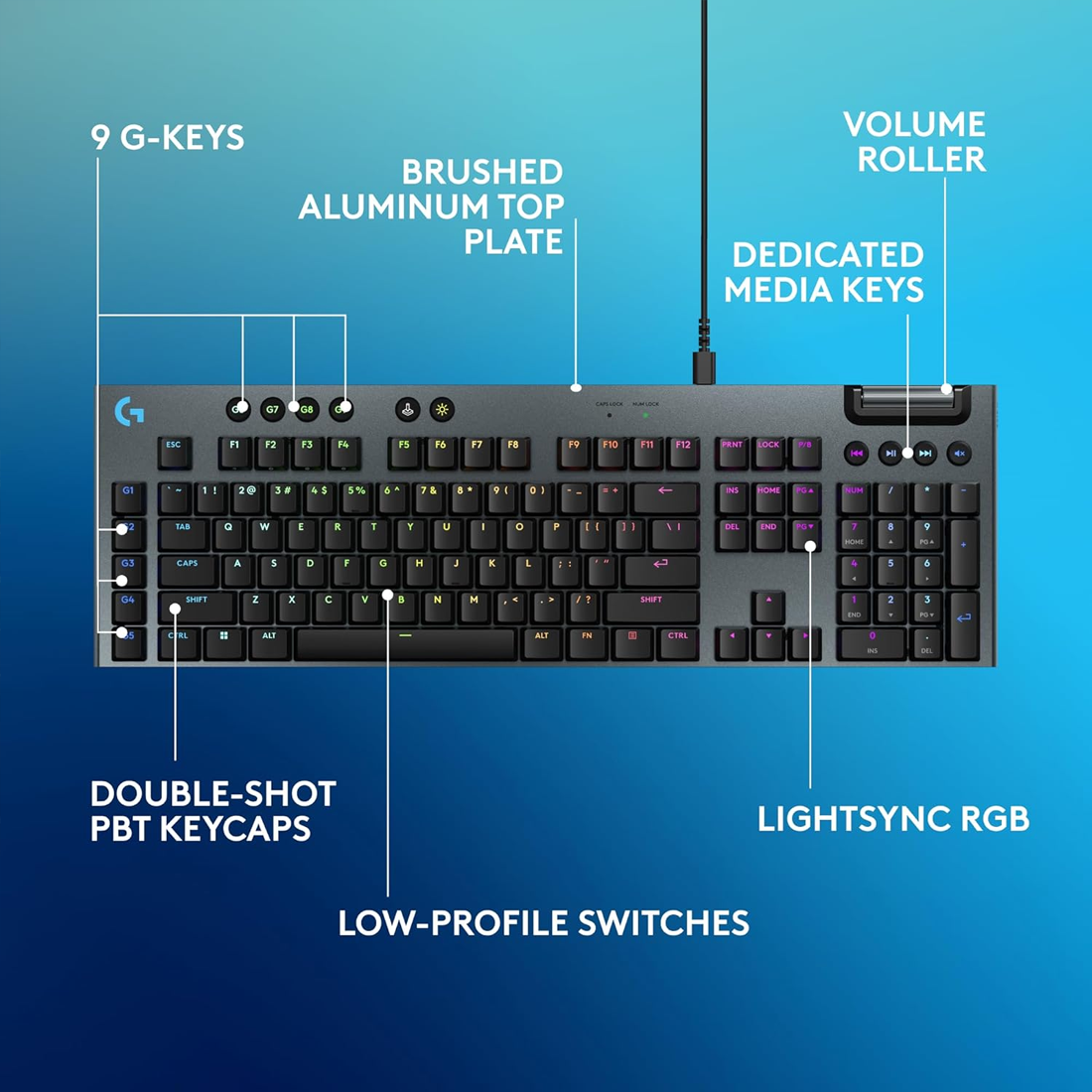 Logitech G915 X Low Profile Wired - Tactile Gaming Keyboard - Black - لوحة مفاتيح Logitech G915 X Low Profile Wired - Tactile Gaming Keyboard - Black - لوحة مفاتيح