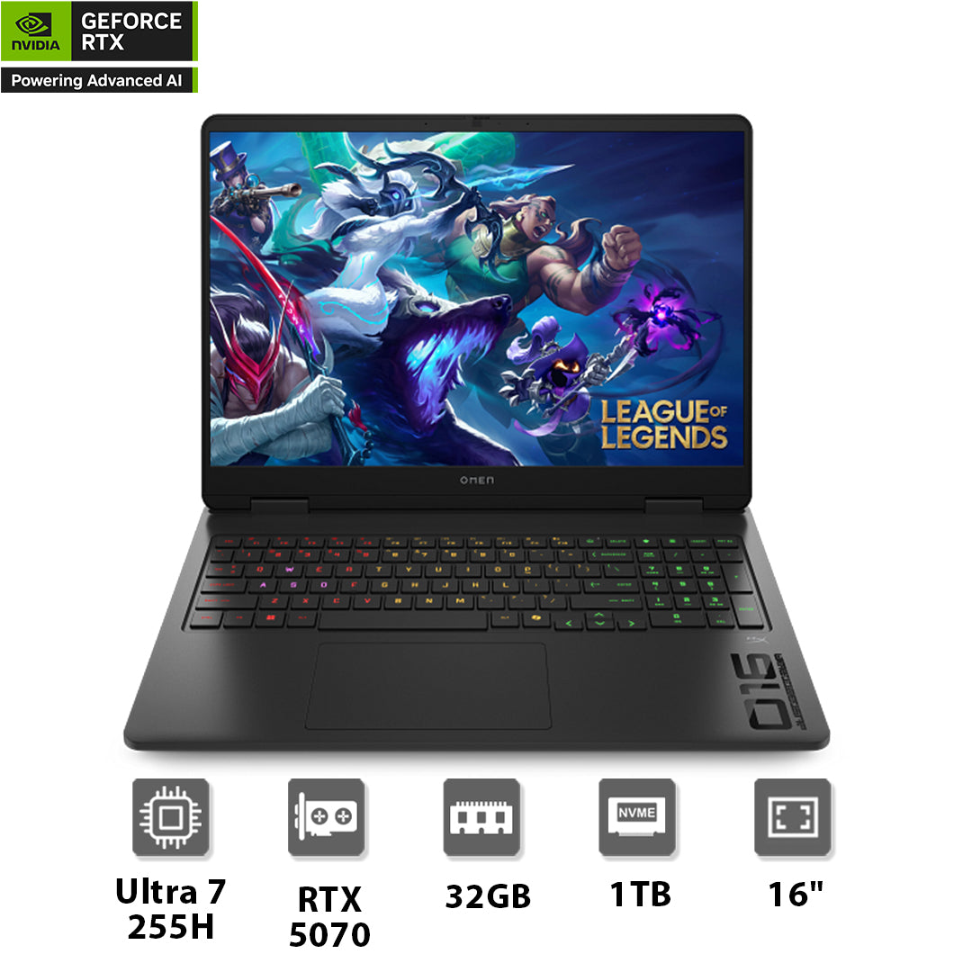 HP OMEN 16-am0061ne Ultra 7 255H, GeForce RTX™ 5070, 32 GB LPDDR5x, Gaming Laptop - حاسوب محمول HP OMEN 16-am0061ne Ultra 7 255H, GeForce RTX™ 5070, 32 GB LPDDR5x, Gaming Laptop - حاسوب محمول