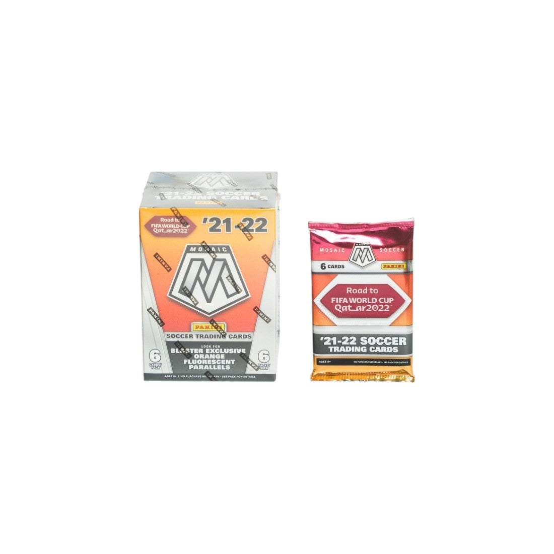 Panini Mosaic Road to FIFA World Cup Qatar 2022 Soccer Look for Blaster Exclusive Orange Fluorescent Parallels 2021-2022 Blaster Exclusive - بطاقة ألعاب