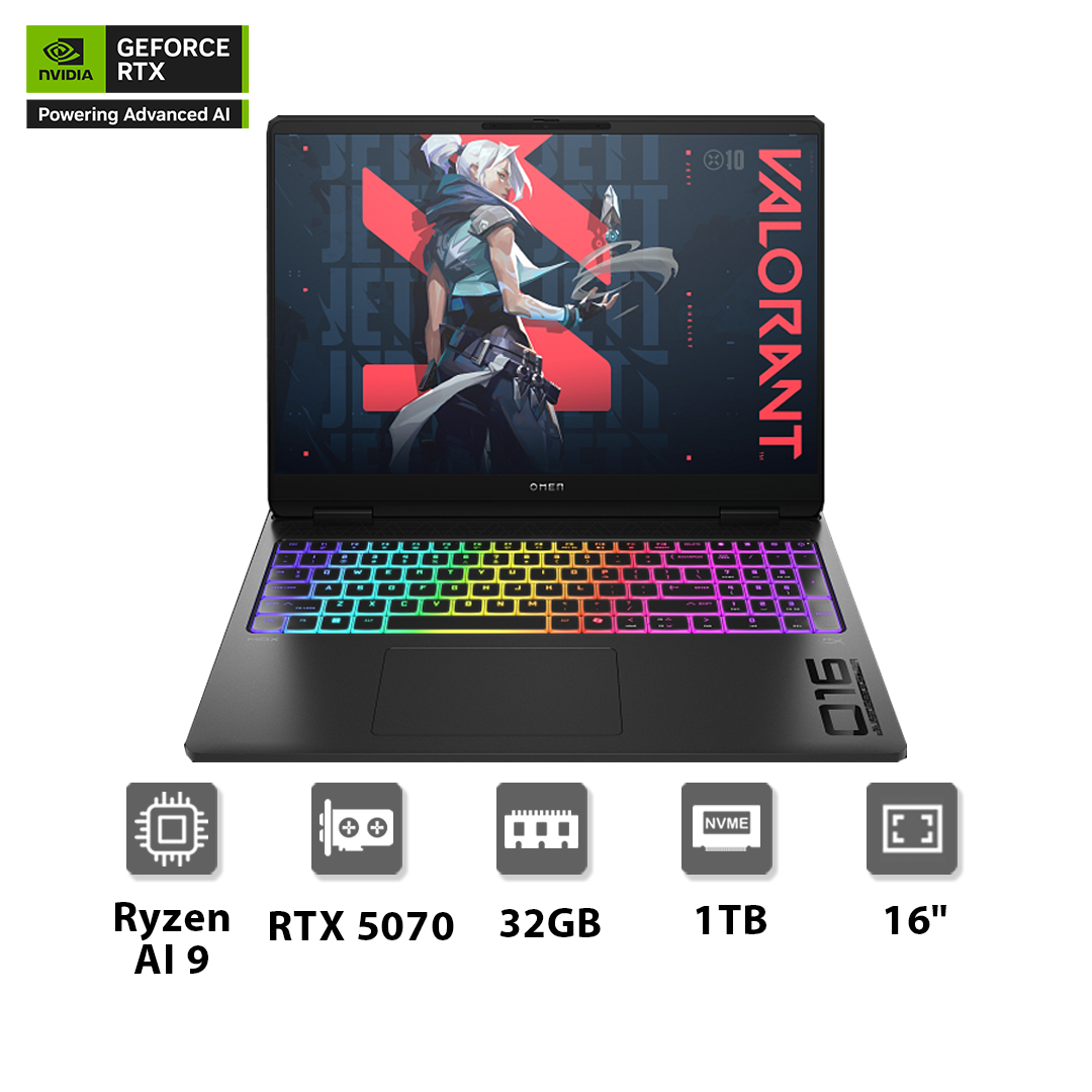 HP OMEN MAX 16-ak0006ne Ryzen AI 9 HX 375, 32GB, 1TB, 8GB NVIDIA GeForce RTX™ 5070 Graphics, 16