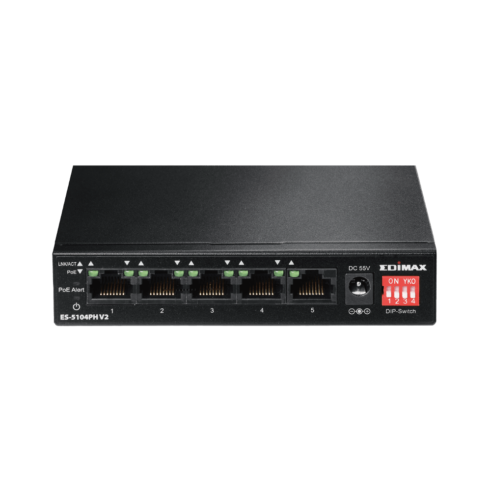 Edimax Long Range 5-Port Fast Ethernet Switch with 4 PoE+ Ports & DIP Switch EDES-5104PHV2 - Store 974 | ستور ٩٧٤